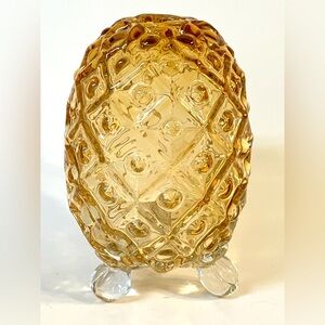 Vintage Fenton Amber Honey Glass Pineapple Egg 3 Footed Textured Figurine 5x3 in